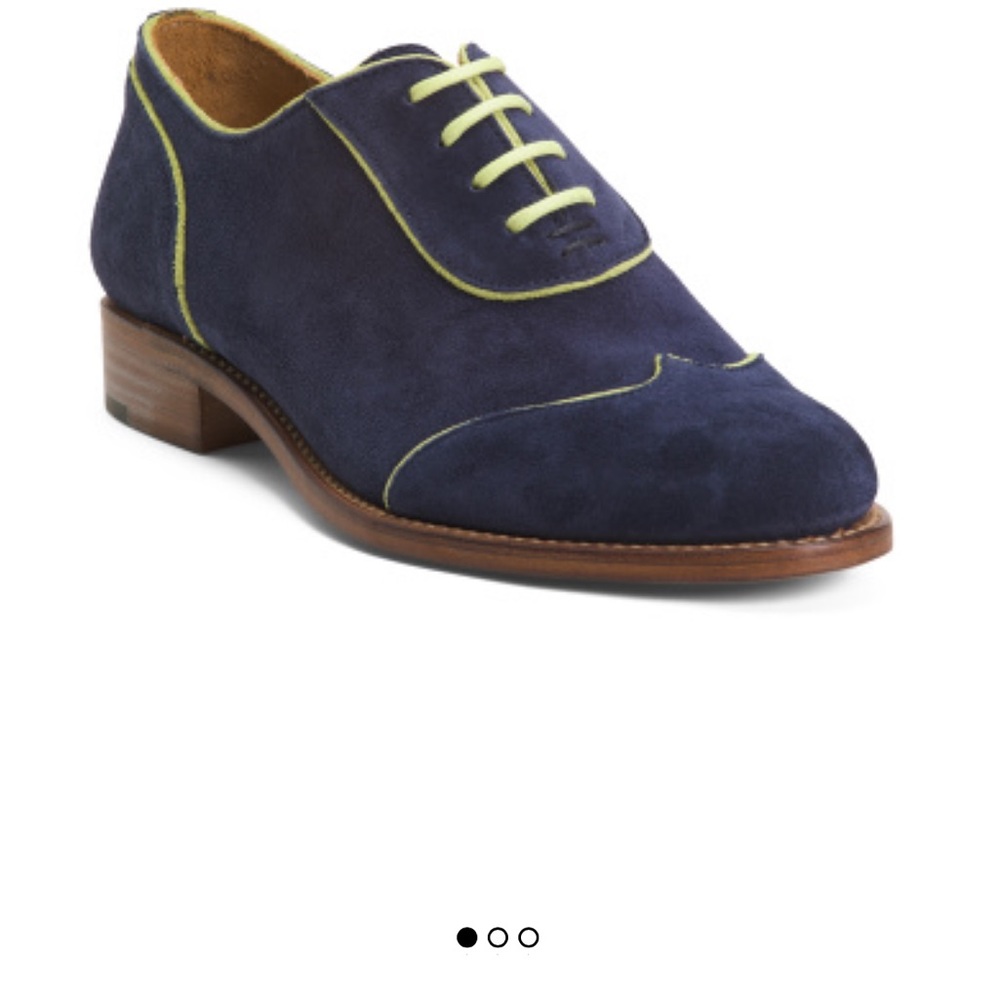 The Office Of Angela Scott Mr. Evans Navy Suede Loafers with Yellow/Green Accent